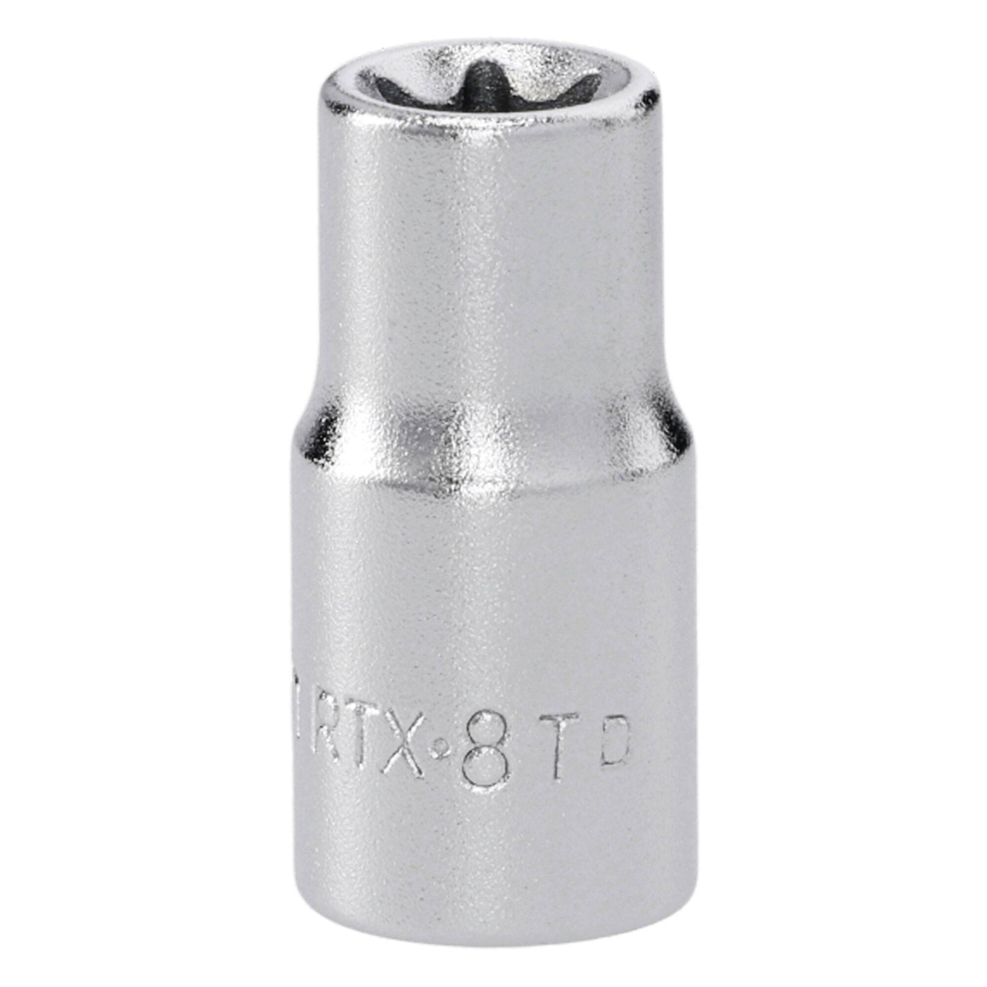 Silberner Steckschlüssel mit Metallglanz mit der Gravur „RTX 8 TD