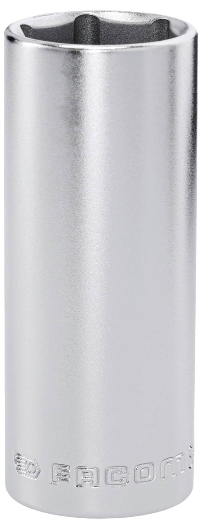 Eine silberne Metallhülse mit eingraviertem Text auf der Unterseite. Wird zum Anziehen oder Lösen von Muttern und Bolzen verwendet, typischerweise bei mechanischen Arbeiten.