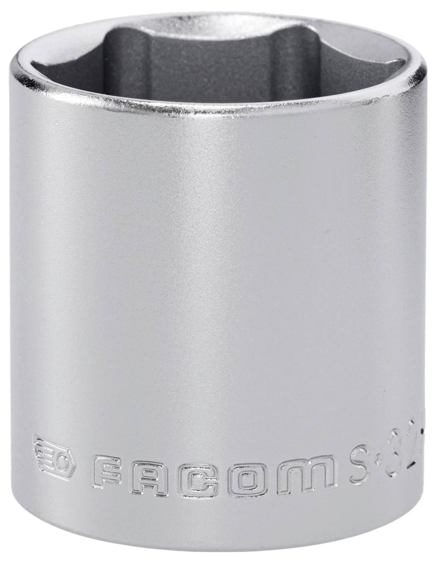 Ein Steckschlüssel aus Silber mit sechskantiger Öffnung, beschriftet mit 