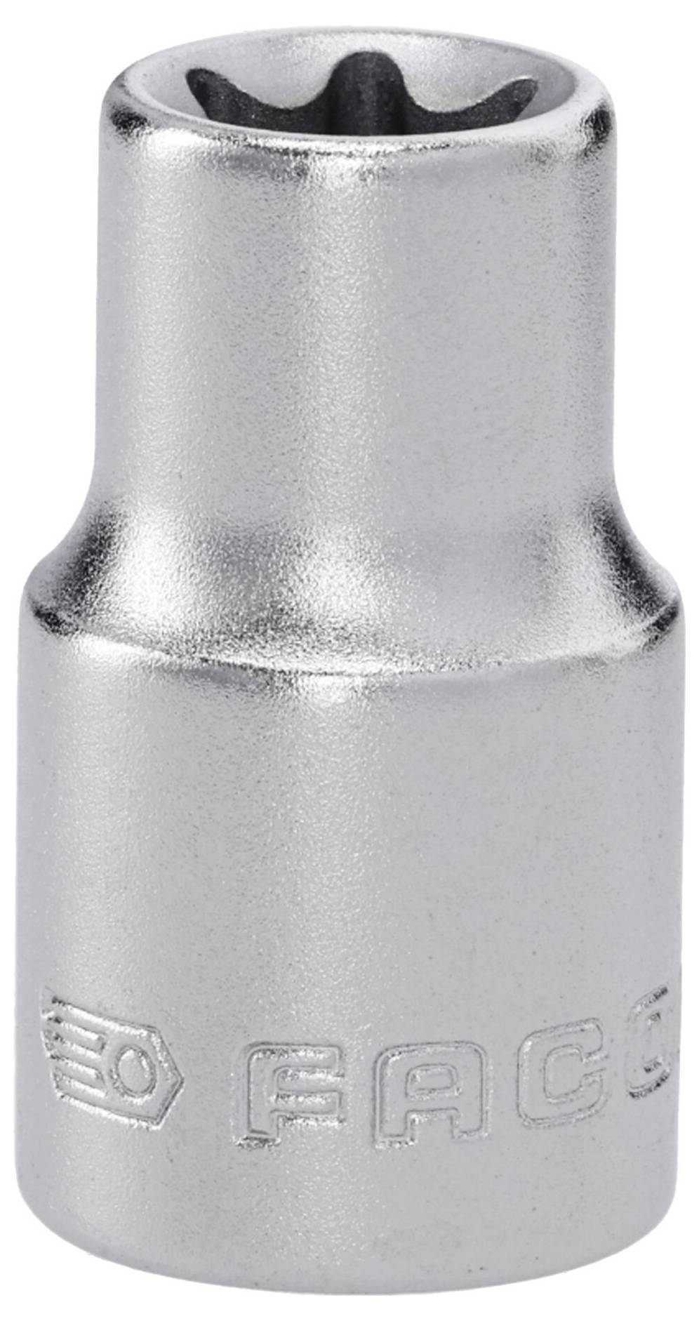Eine glänzende Metallsteckschlüssel-Aufsatz mit sechskantiger Öffnung, verwendet zum Anziehen oder Lockern von Muttern und Bolzen.