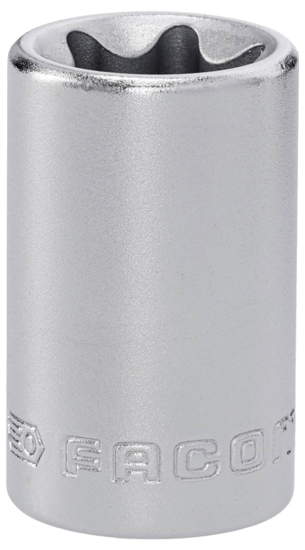 Eine silberfarbene Metallsteckdose mit sechseckiger Öffnung, die die Markenbezeichnung „Facom