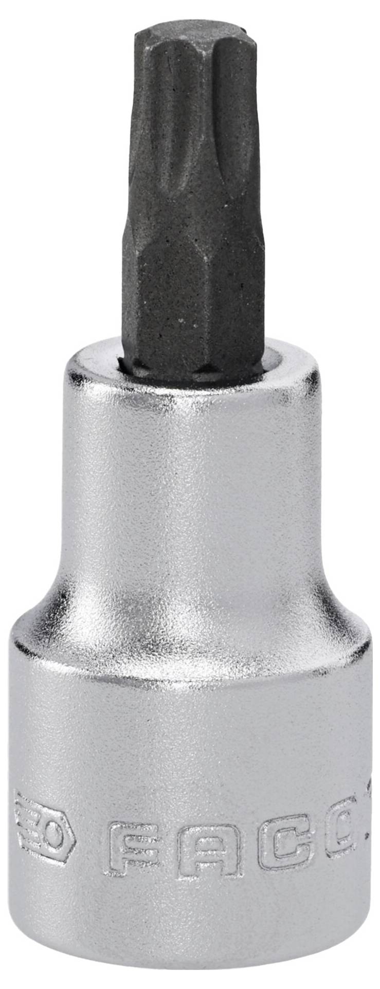 Ein silberfarbiger Innensechskantschlüssel mit schwarzem Bitaufsatz, wird zum Drehen von Schrauben oder Bolzen verwendet. Das Markenlogo ist auf der Seite eingraviert.