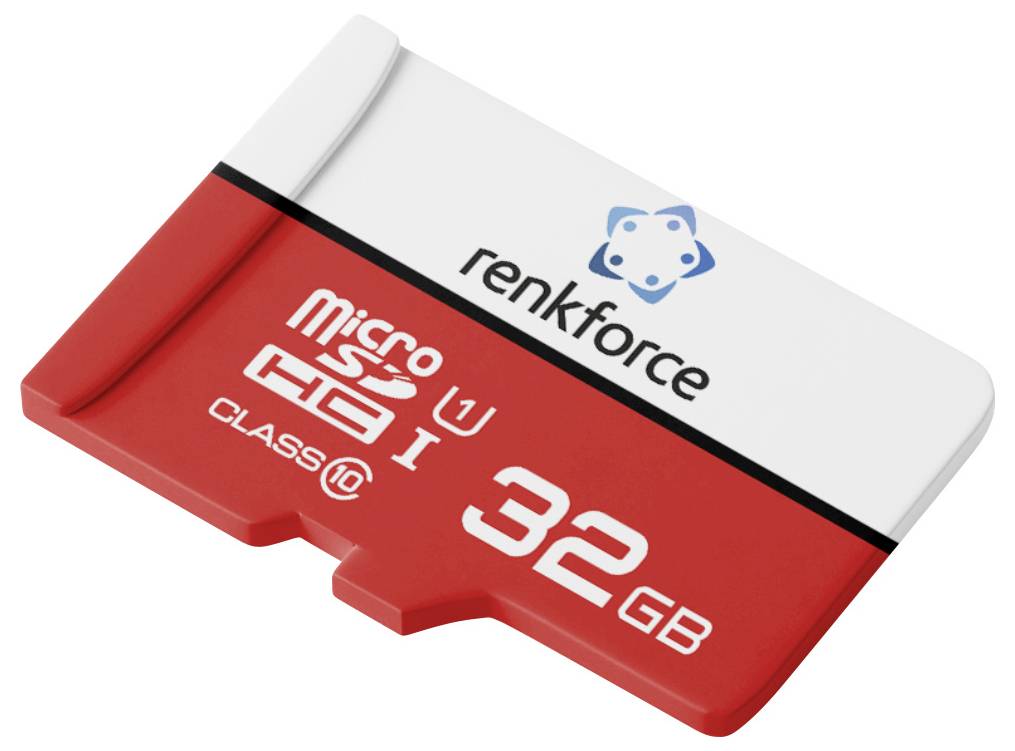 Rot-weiße 32-GB-microSD-Speicherkarte mit der Marke „renkforce