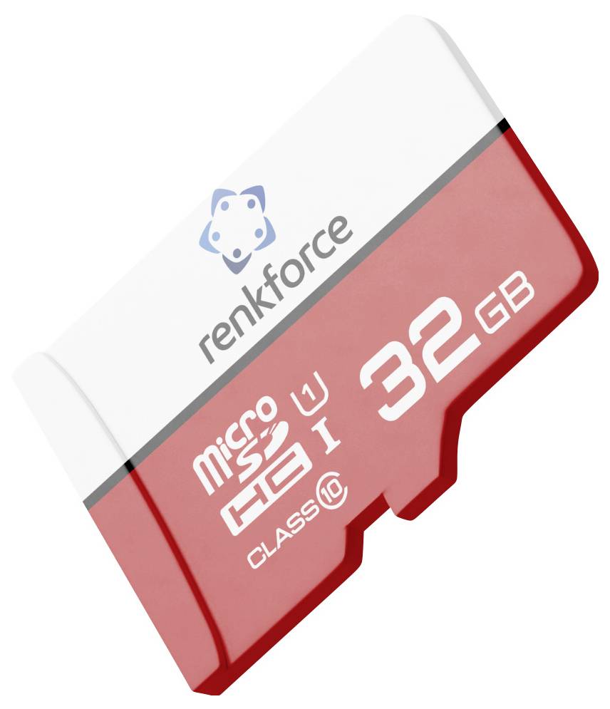 Rot-weiße 32-GB-Micro-SD-Speicherkarte mit der Aufschrift „renkforce