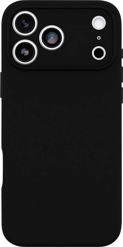 Schwarze Smartphone-Schutzhülle mit dreifachen Kameraausschnitten und Blitzöffnung auf der Rückseite.