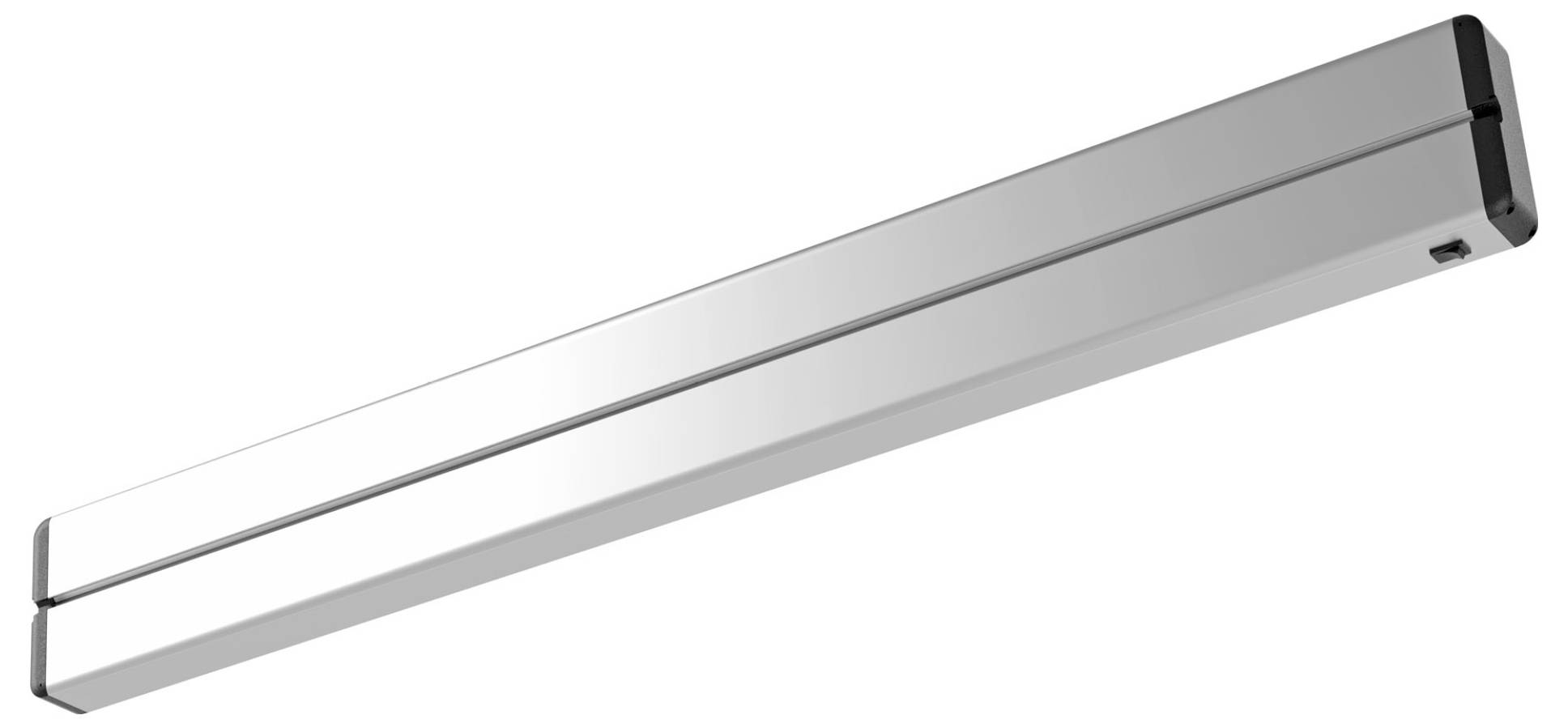 Eine längliche, metallische rechteckige Deckenleuchte mit minimalistischem Design für moderne Innenräume.