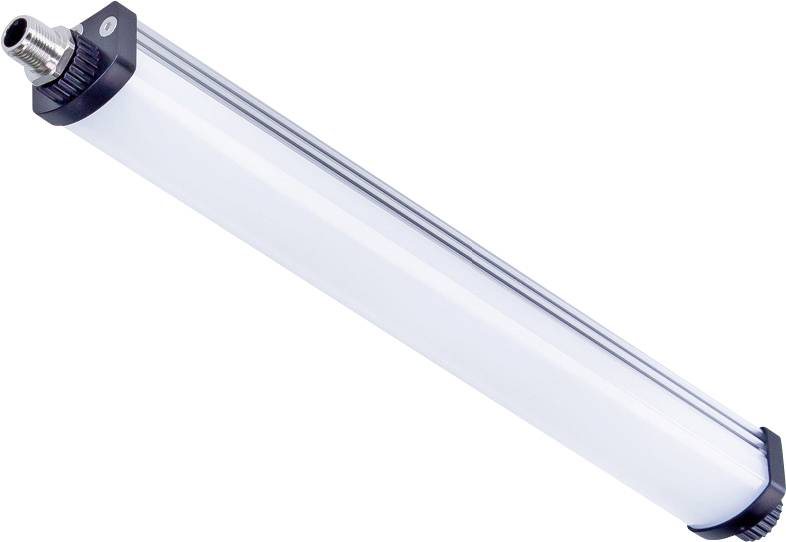 Eine zylindrische LED-Leuchtenröhre mit schwarzen Endkappen und einem Silberstecker, konzipiert für industrielle Beleuchtungsanwendungen.