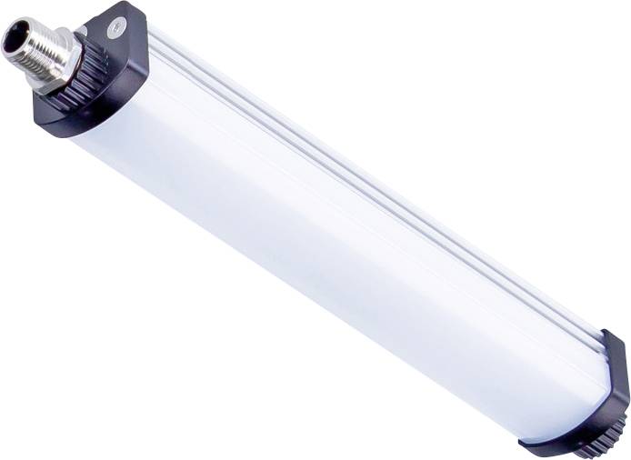 Eine zylindrische LED-Röhrenleuchte mit Steckern an beiden Enden, ausgelegt für industrielle oder gewerbliche Beleuchtung.