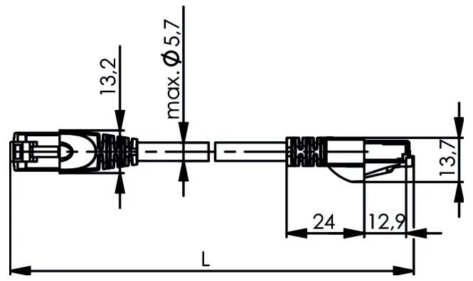 Technische Zeichnung von Stecker und Buchse mit beschrifteten Abmessungen, Montagebohrung und Lochpositionen in Millimetern.