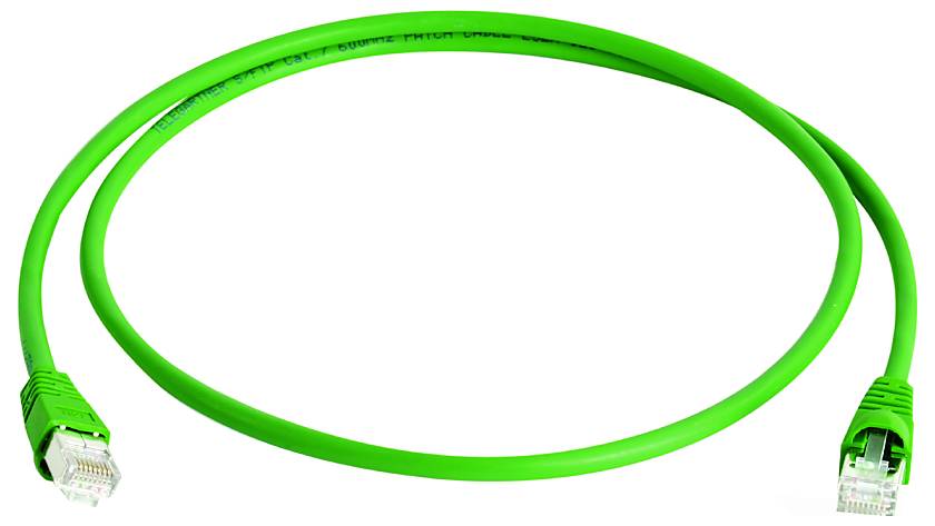 Telegärtner 100009121 RJ45 Patchkabel CAT 6a S/FTP 50.0 m Grün Flammwidrig, mit Knickschutztülle 1