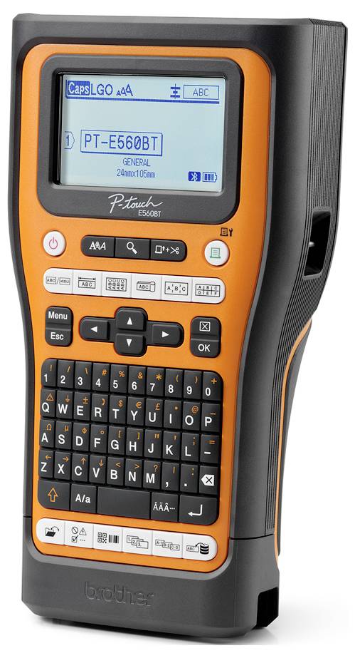 Nahaufnahme von Händen, die ein schwarzes tragbares Gerät halten, während sie einen Knopf drücken; blaue Symbole zeigen einstellbare Einstellungen für ein Körperpflegegerät.