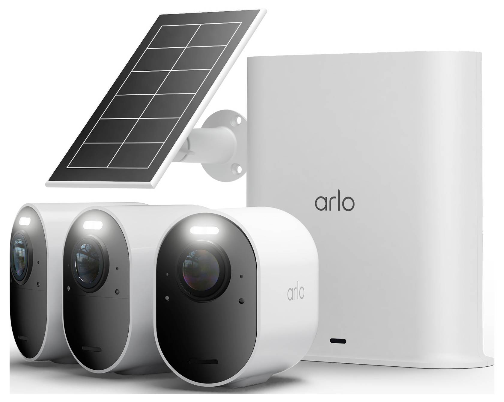 Arlo-Sicherheitskameras neben einem Telefon, das 