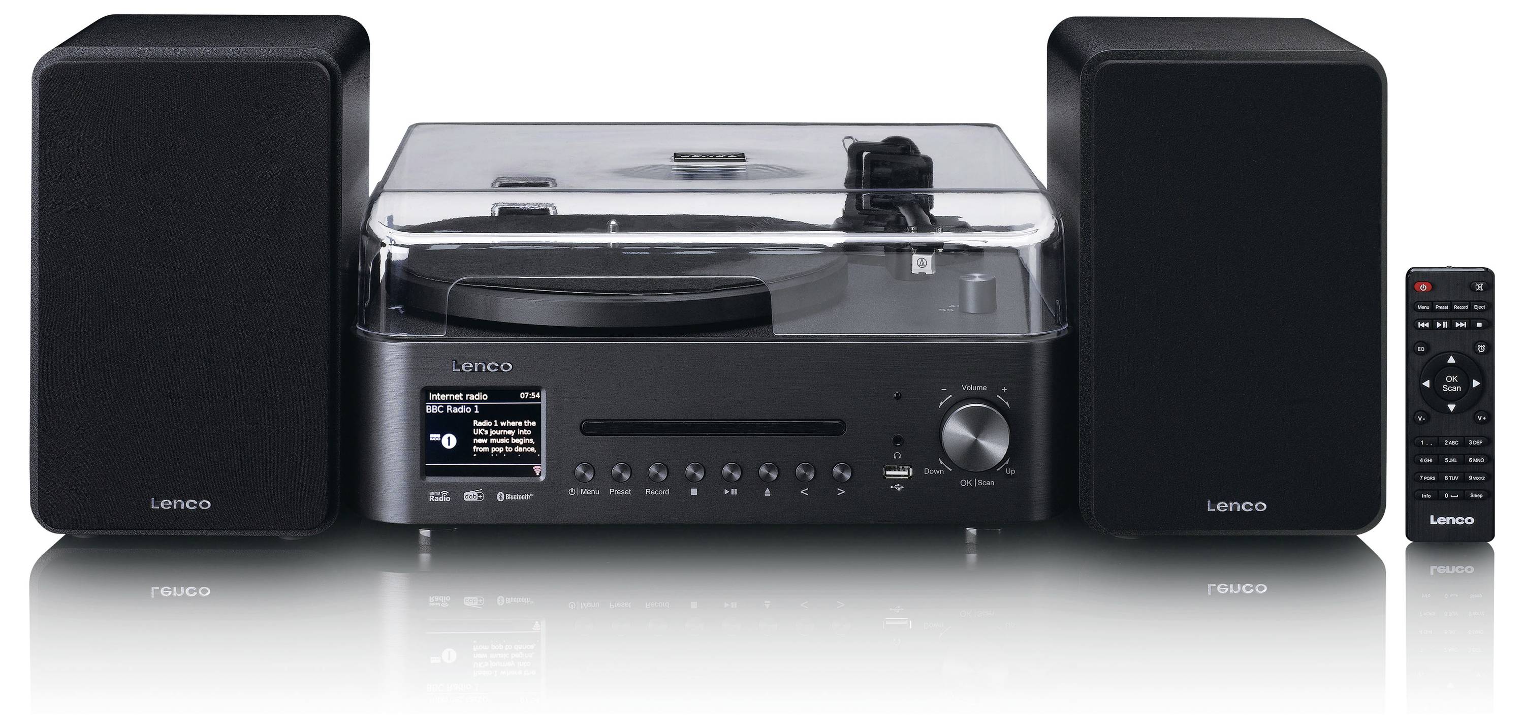 Lenco MC-760BK Stereoanlage DAB+, CD, MP3, Plattenspieler, Bluetooth®, Schwarz