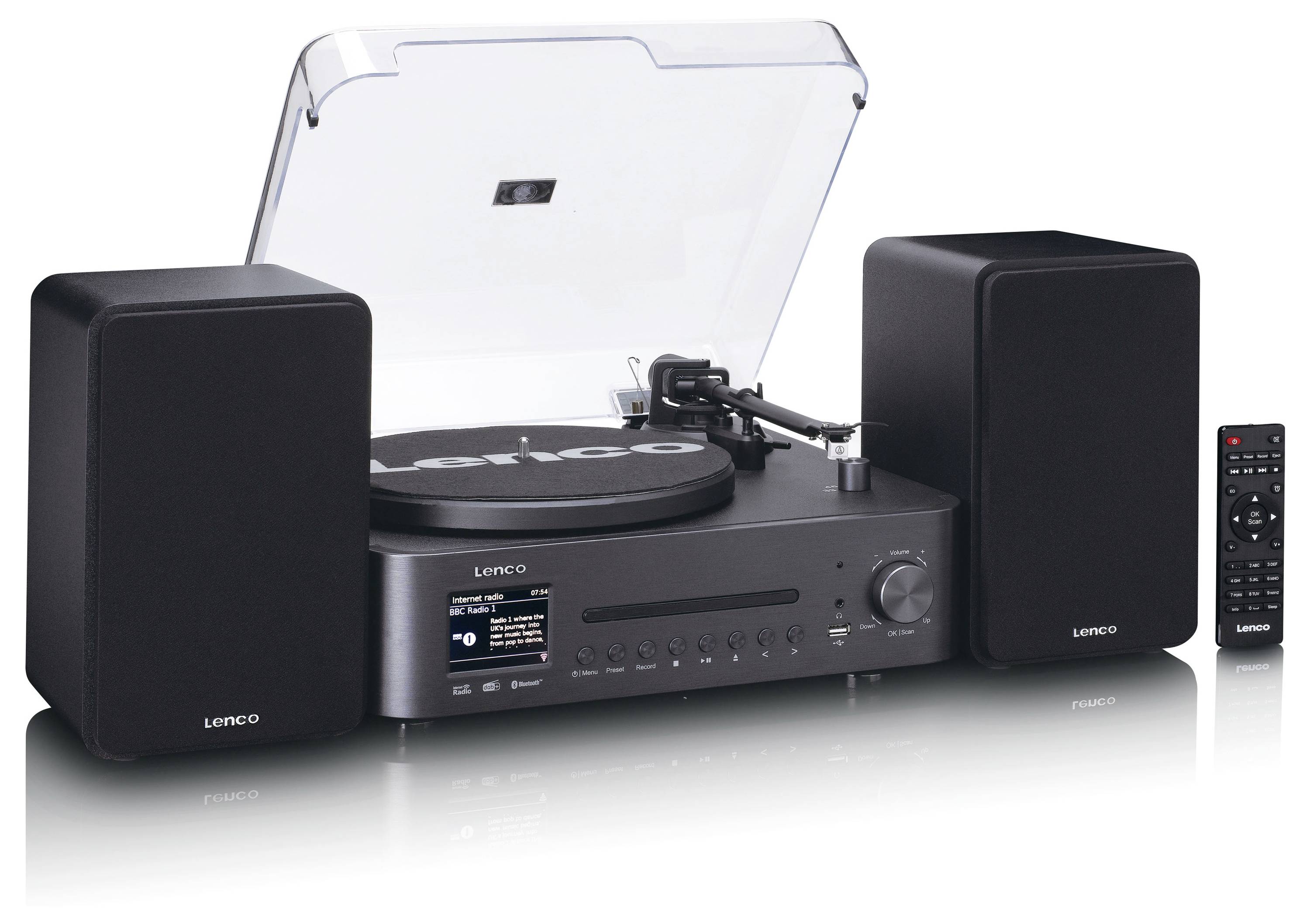 Lenco MC-760BK Stereoanlage DAB+, CD, MP3, Plattenspieler, Bluetooth®, Schwarz