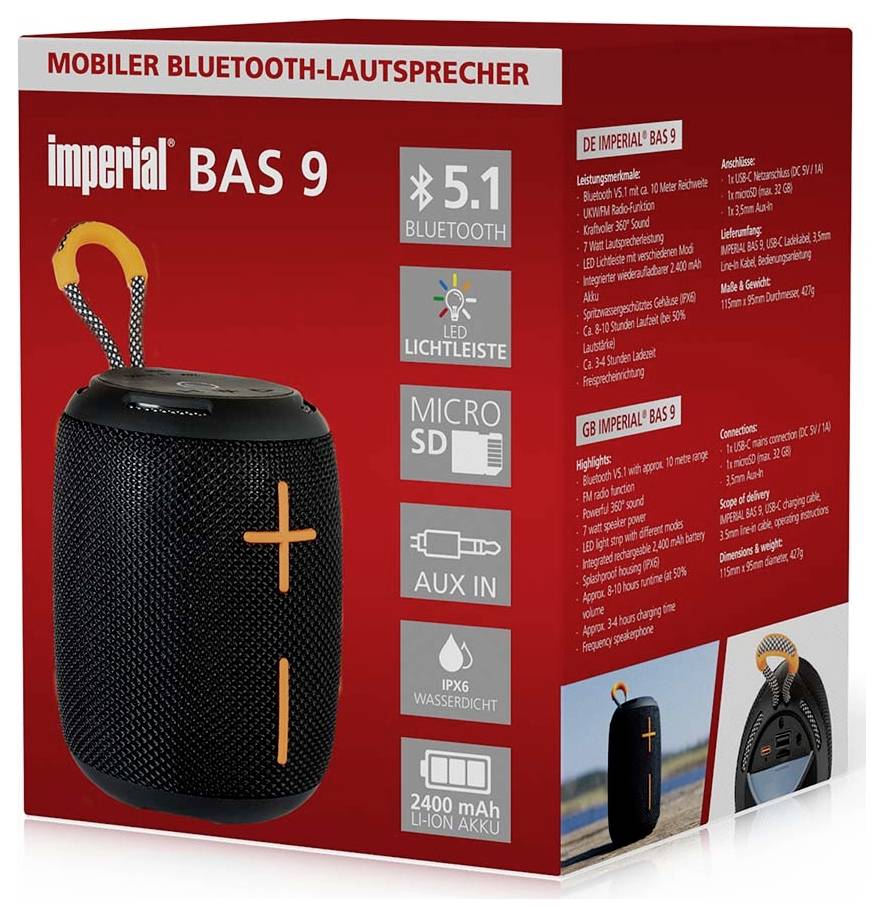 Ein grauer Lenco-Projektor mit Linse und perforierter Seite zur Belüftung ist auf einem verstellbaren metallischen Ständer montiert.