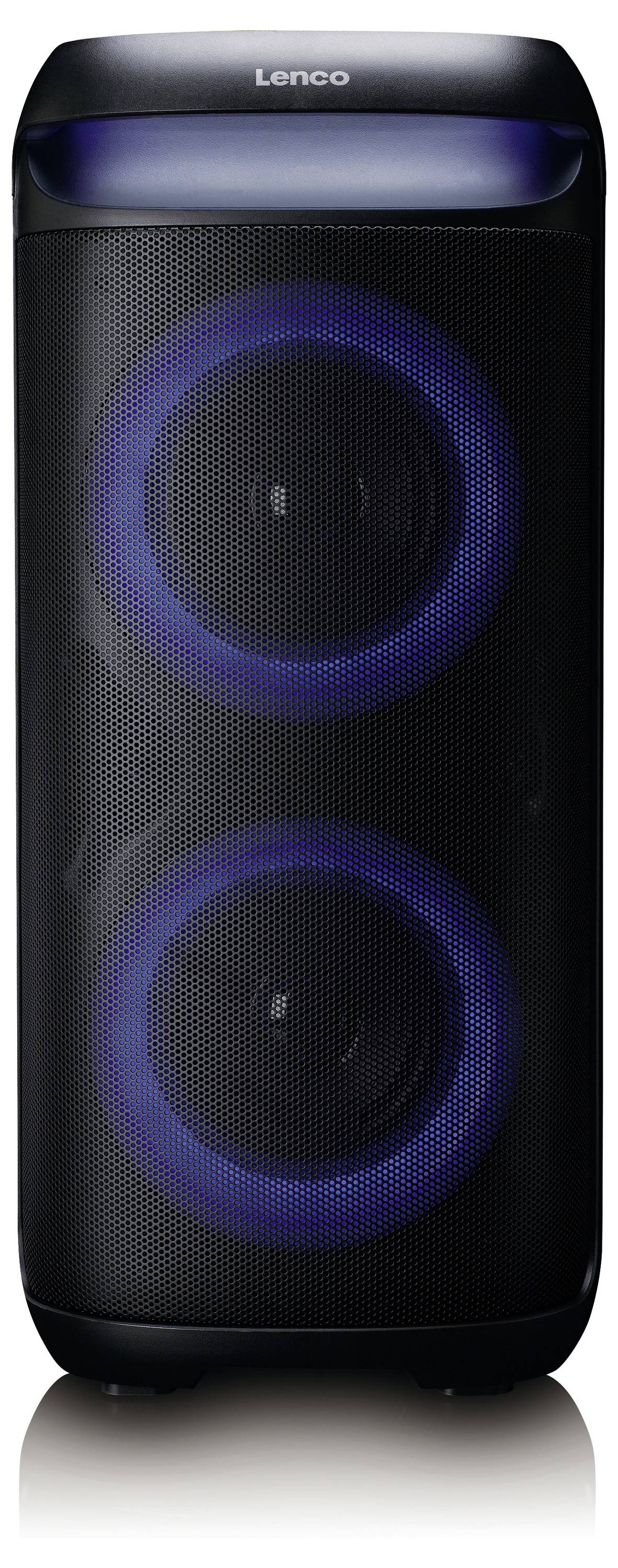 Ein silberner Lenco-Projektor mit prominentem Objektiv und perforierter Seite zur Belüftung, auf einem Ständer ruhend, für die Heimnutzung konzipiert.