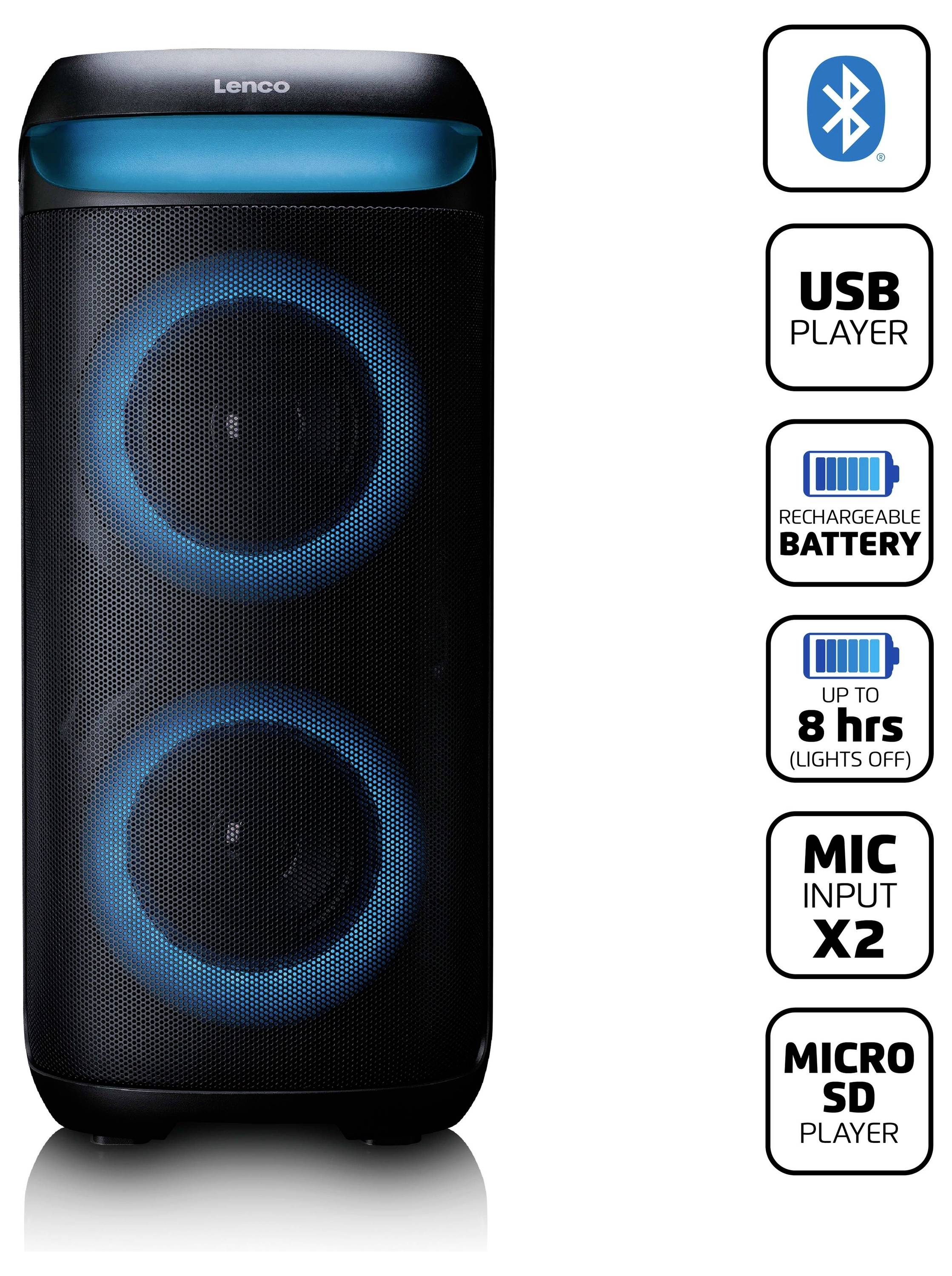 Bluetooth-Lautsprecher, USB- und Micro-SD-Player, wiederaufladbarer Akku bis zu 8 Stunden, duales Mikrofon-Eingänge