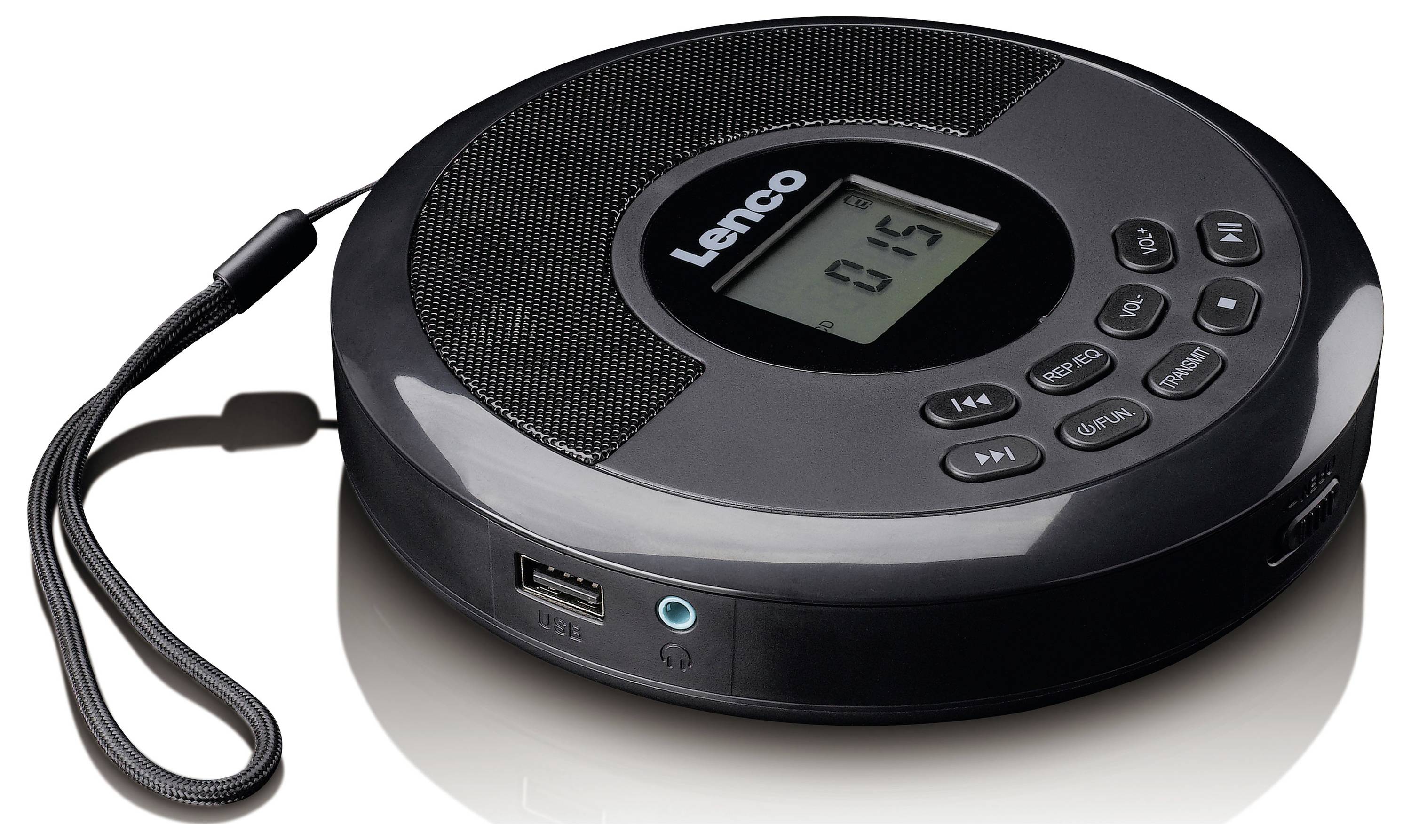 Ein tragbarer CD-Player mit einer digitalen Anzeige, die 