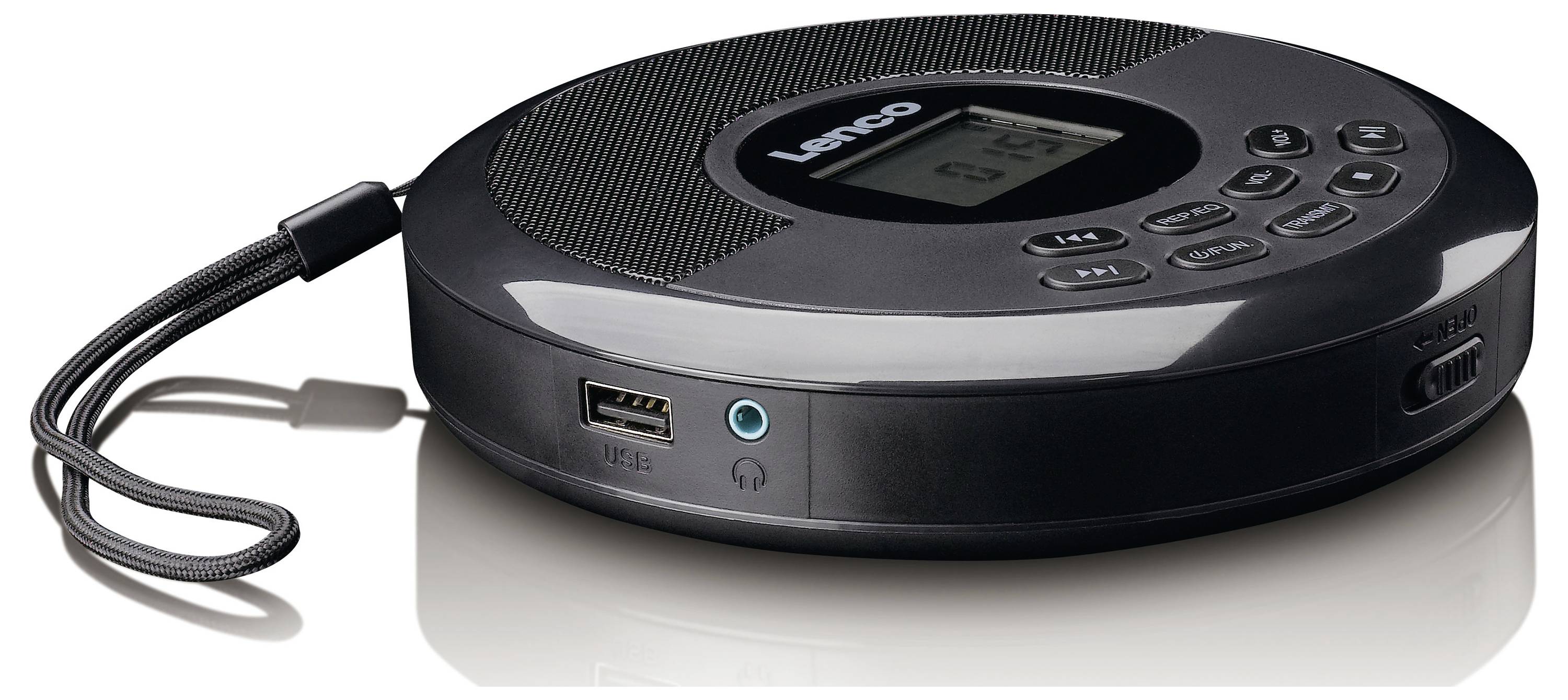 Ein schwarzer Lenco-Plattenspieler mit digitaler Anzeige, die 