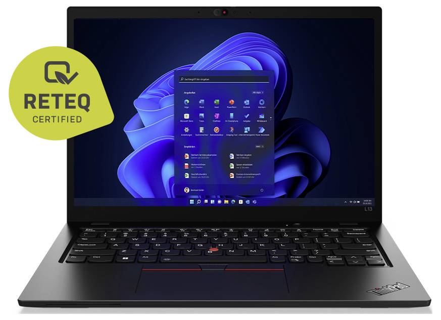 Ein schwarzer Laptop mit einem „RETEQ Certified