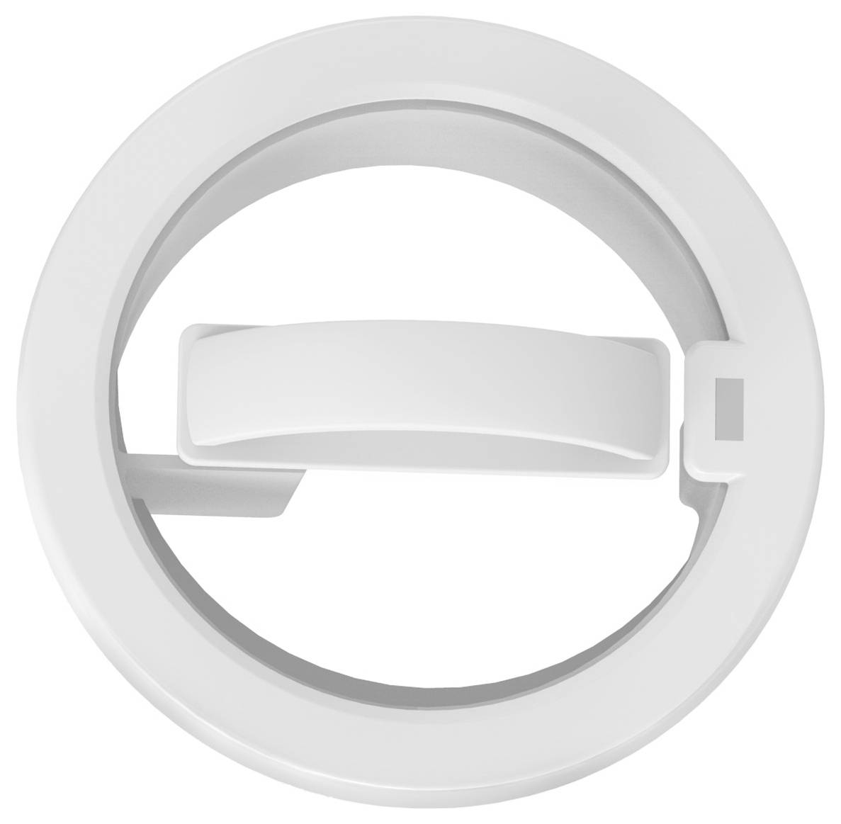 Ein weißes, rundes Kunststofflüftungsgitter mit einem zentralen Hebel zum Öffnen und Schließen des Luftstroms.