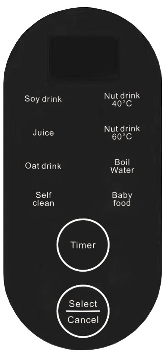 Bedienfeld eines Küchengeräts mit Tasten für „Sojadrink