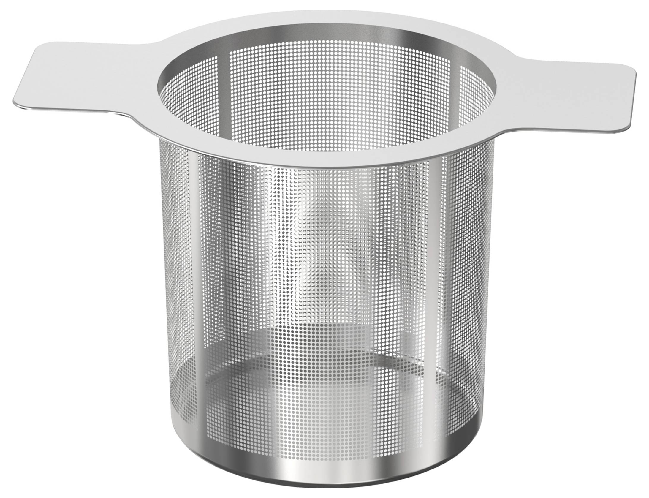 Edelstahlnetz-Teeaufgiesser mit Griffen auf beiden Seiten, entwickelt zum Aufbrühen von losem Blattee.