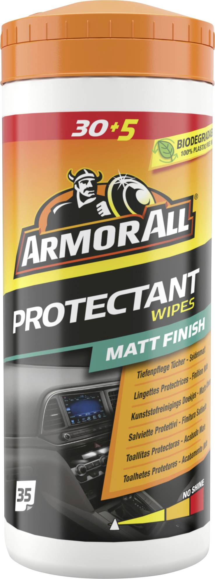 Armor All Schutztücher Behälter, 30+5er Pack, matter Oberflächenfinish, zum Reinigen und Schützen von Autoinnenraum-Oberflächen.