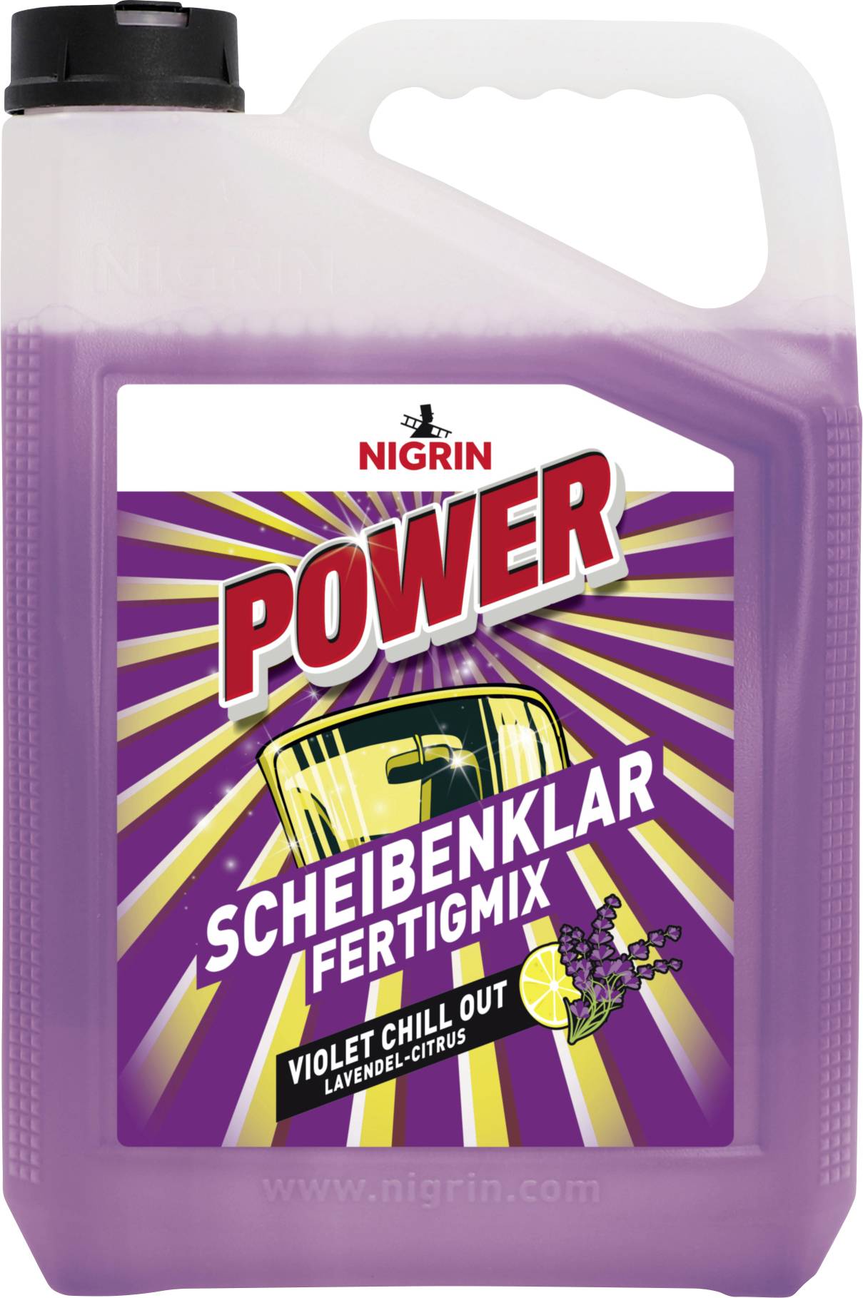 Behälter für Purple Nigrin POWER Scheibenklar mit der Kennzeichnung „SCHEIBENKLAR FERTIGMIX