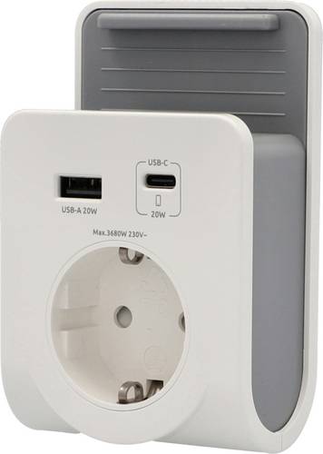 Unitec US-Stecker 20 W 1x USB-A, 1x USB-C® Weiß, Grau Innenbereich, Steckdose