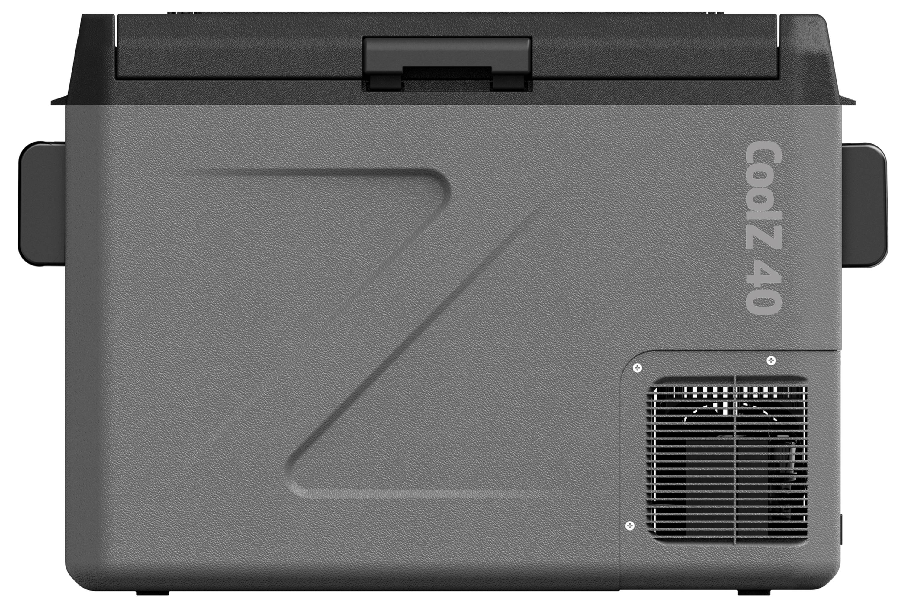 Tragbarer Kühler Gray CoolZ 40 von der Seite gezeigt, mit großem 