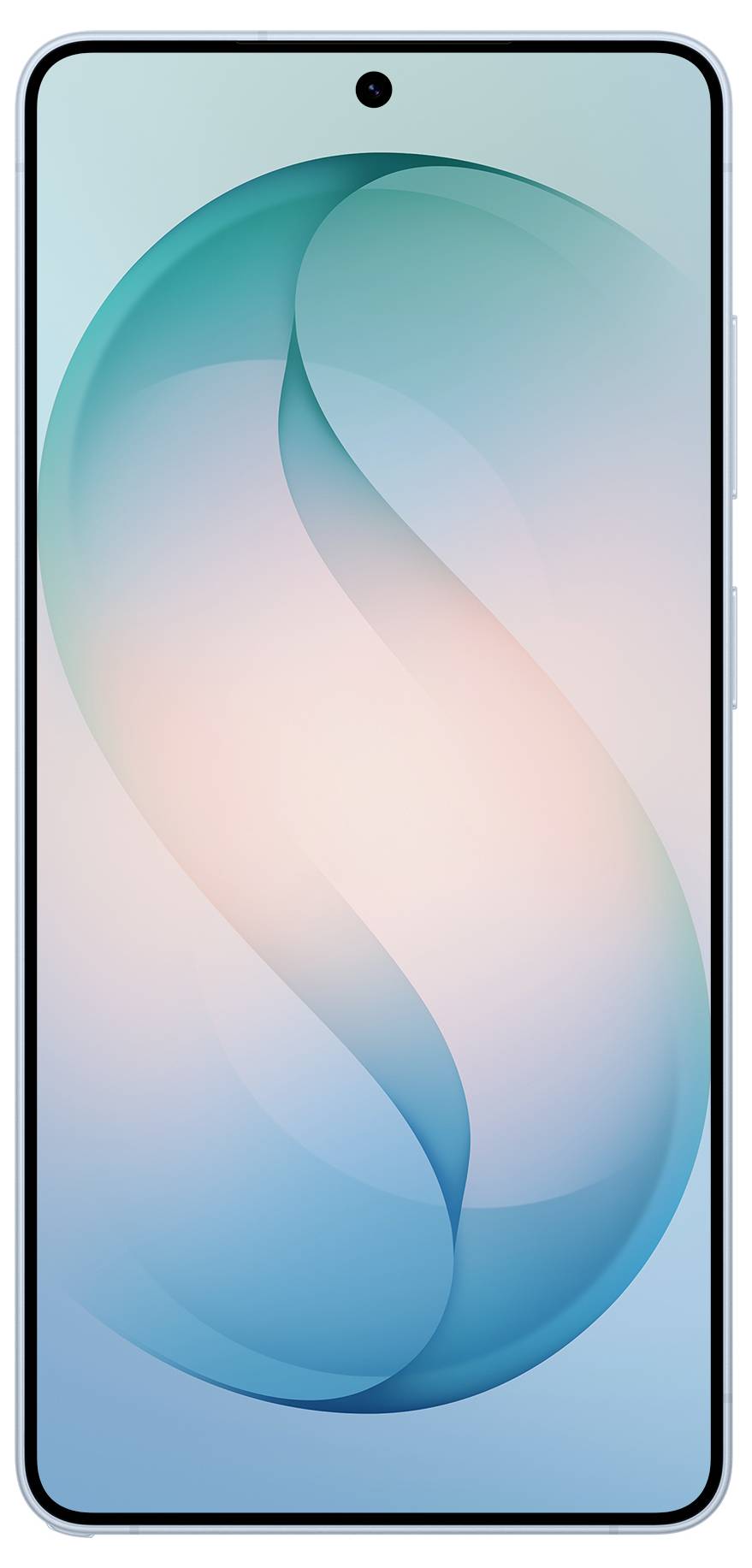 Ein Smartphone mit Vollbildschirm-Design, mit einer zentral angebrachten Frontkamera am oberen Rand des Displays und einem sanften Farbverlauf-Hintergrund.