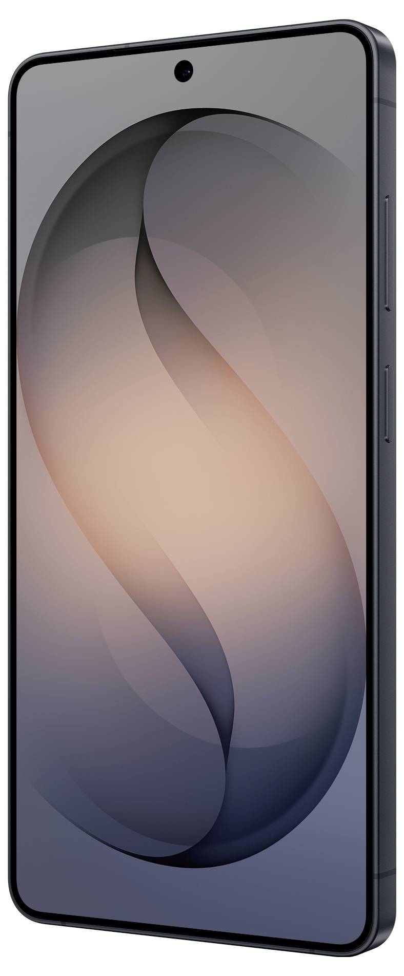 Ein modernes Smartphone mit vollflächigem Display und kreisförmigem frontalem Kamera-Ausschnitt, das ein abstraktes Farbverlauf-Hintergrundbild zeigt.