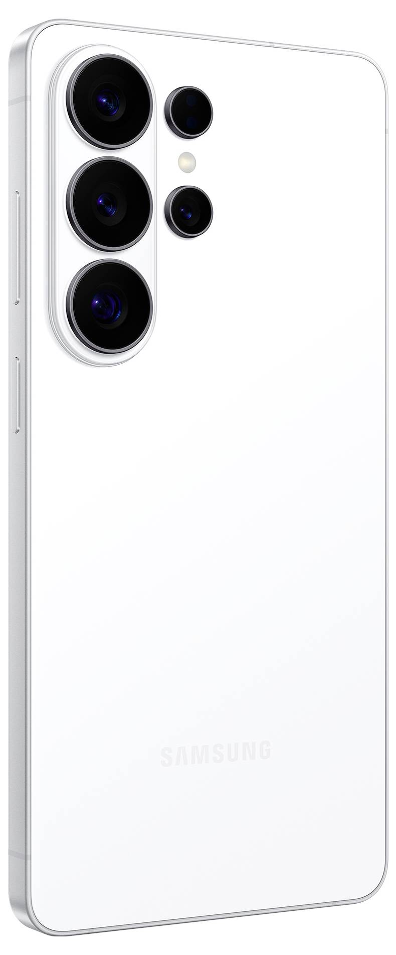 Samsung Galaxy S23 Ultra Smartphone in Weiß mit vier nach oben ausgerichteten Rückkameras auf der Rückseite.