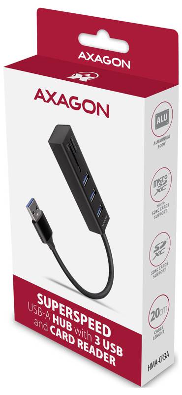 AXAGON HMA-CR3A USB-Hub USB-A (USB 3.2 Gen 1), Kartenleser USB 3.0 5 GBit/s Schwarz