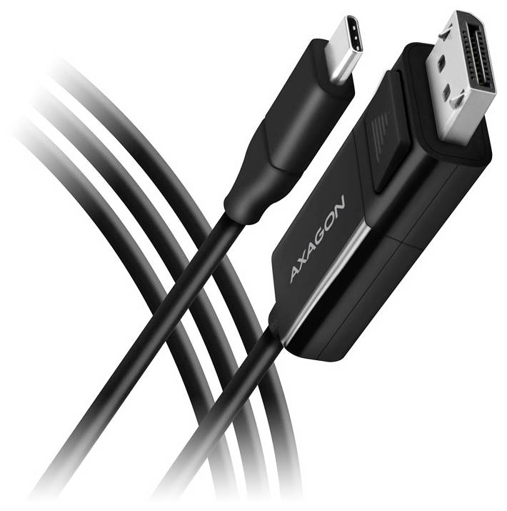 USB-C to DisplayPort adapter cable with AXAGON-branded connector and USB-C plug on a white background.