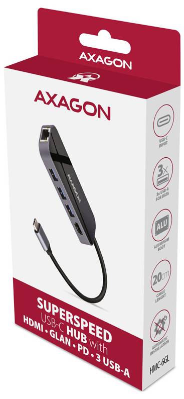 Schwarzes AXAGON-Adapterkabel mit USB-C- und HDMI-Anschlüssen, dargestellt auf weißem Hintergrund.
