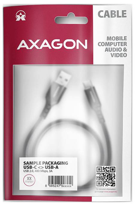AXAGON USB-C zu USB-A Kabel in Einzelhandelverpackung, gekennzeichnet mit 