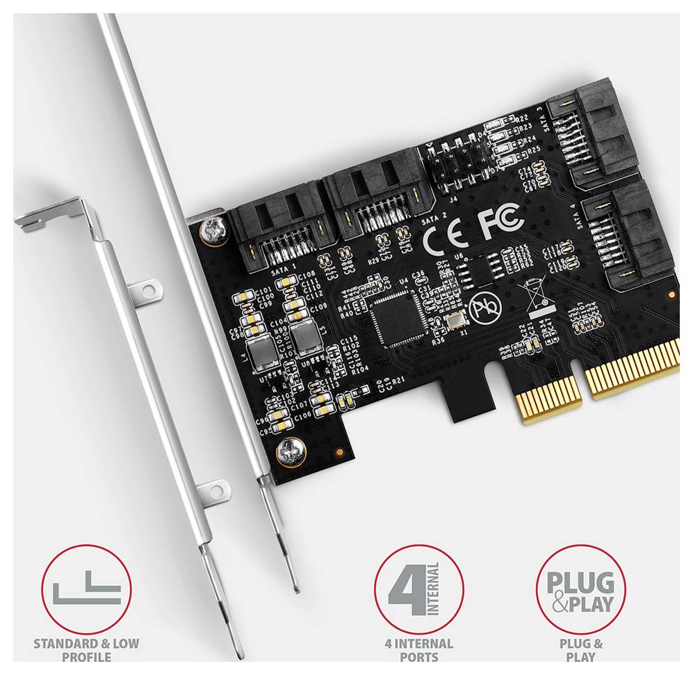 AXAGON PCES-SA4X4 4 Port PCI-Express Karte PCIe inkl. Low-Profile Slotblech