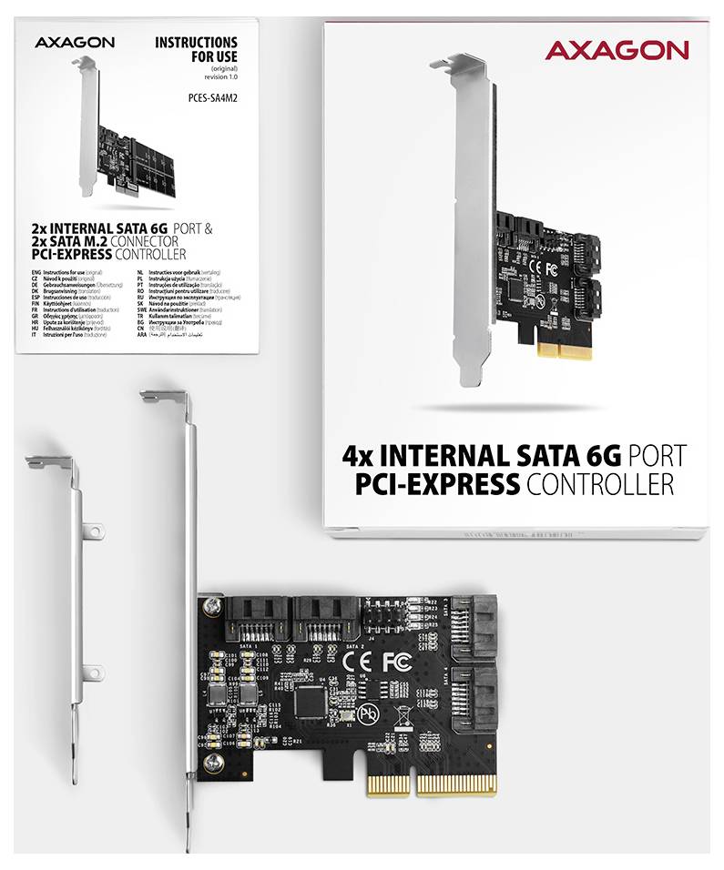AXAGON PCES-SA4X4 4 Port PCI-Express Karte PCIe inkl. Low-Profile Slotblech
