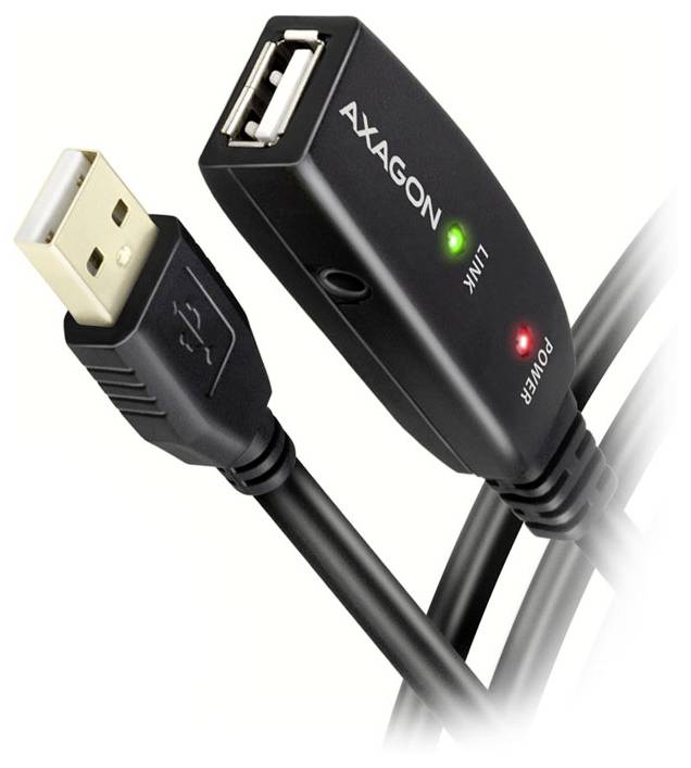 USB-Verlängerungsadapter mit AXAGON-Branding, der grüne „LINK