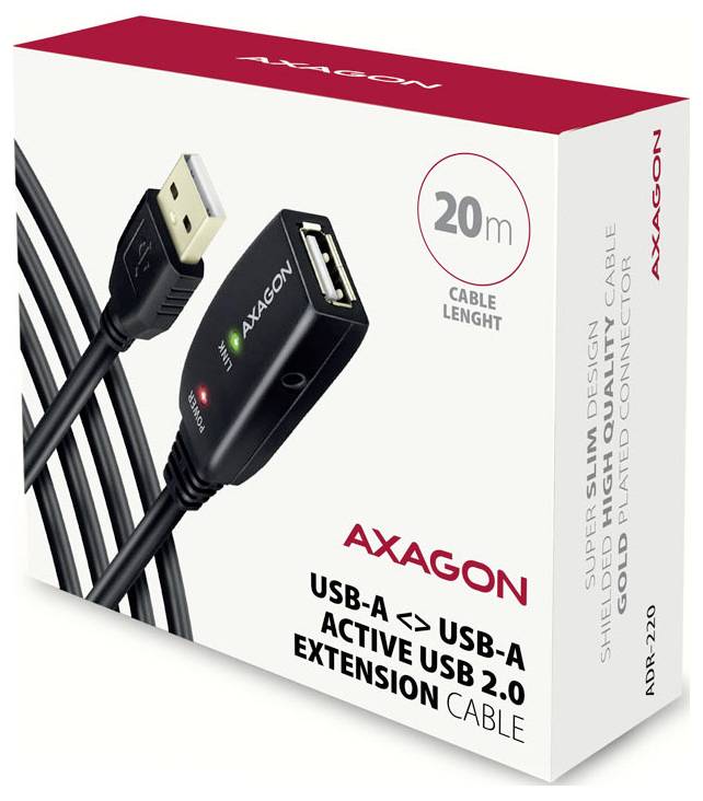 AXAGON USB-Kabel USB 2.0 USB-A Buchse, USB-A Stecker 20m Schwarz ADR-220