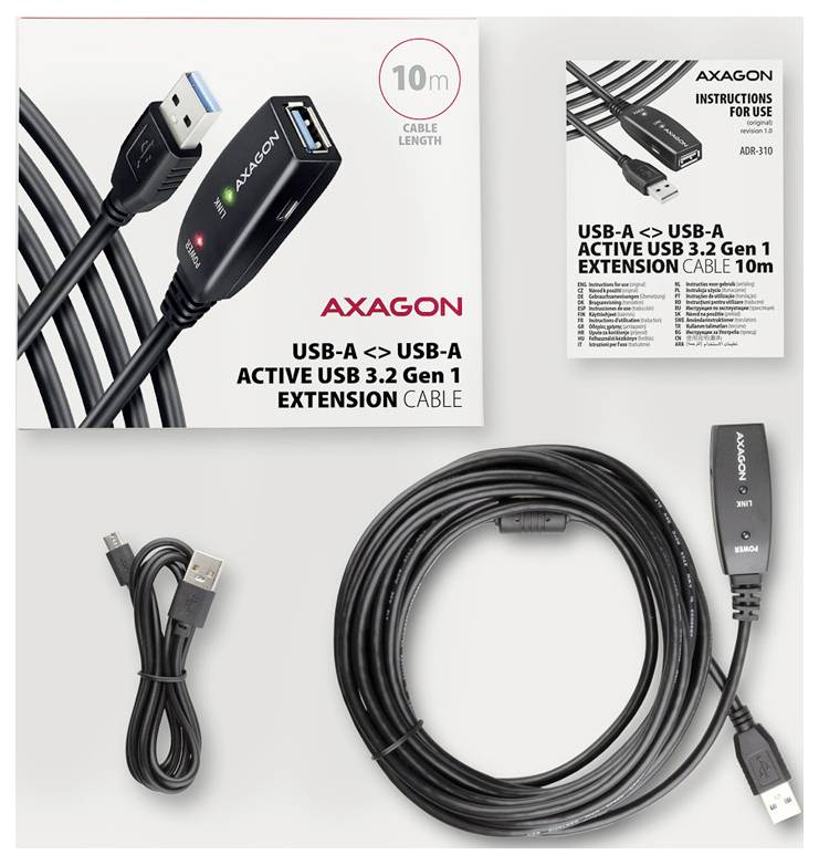 AXAGON USB-Kabel USB 3.2 Gen1 USB-A Buchse, USB-A Stecker 10m ADR-310