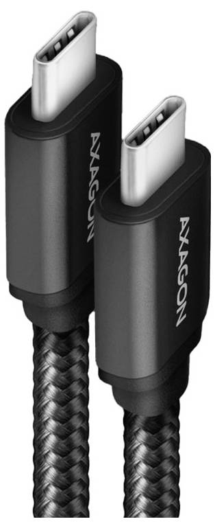 Zwei schwarze geflochtene USB-C-Kabel mit Metallsteckern und „AAGON
