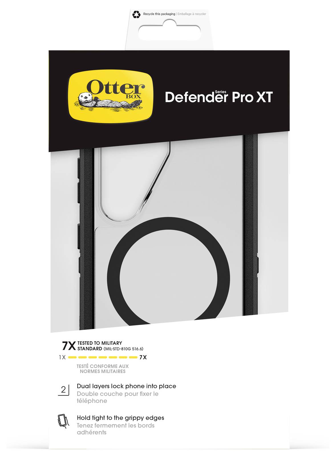 OtterBox Defender Pro XT Handyhülle mit durchsichtigem Fenster, gekennzeichnet mit „7X gegen Militärstandard getestet