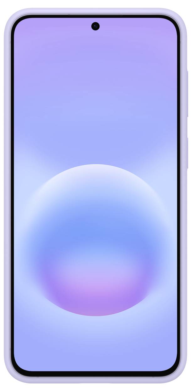 Vorderansicht eines Smartphones mit einem violett-blauen Farbverlauf-Bildschirm und einem zentrierten kugelförmigen Hintergrundbild.
