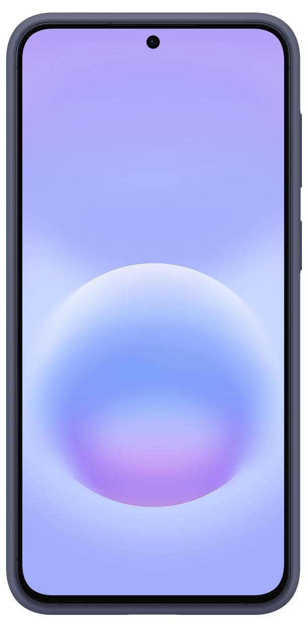 Frontansicht eines Smartphones mit einem blau-violetten Farbverlauf-Hintergrundbild und zentrierter Lochkamera.