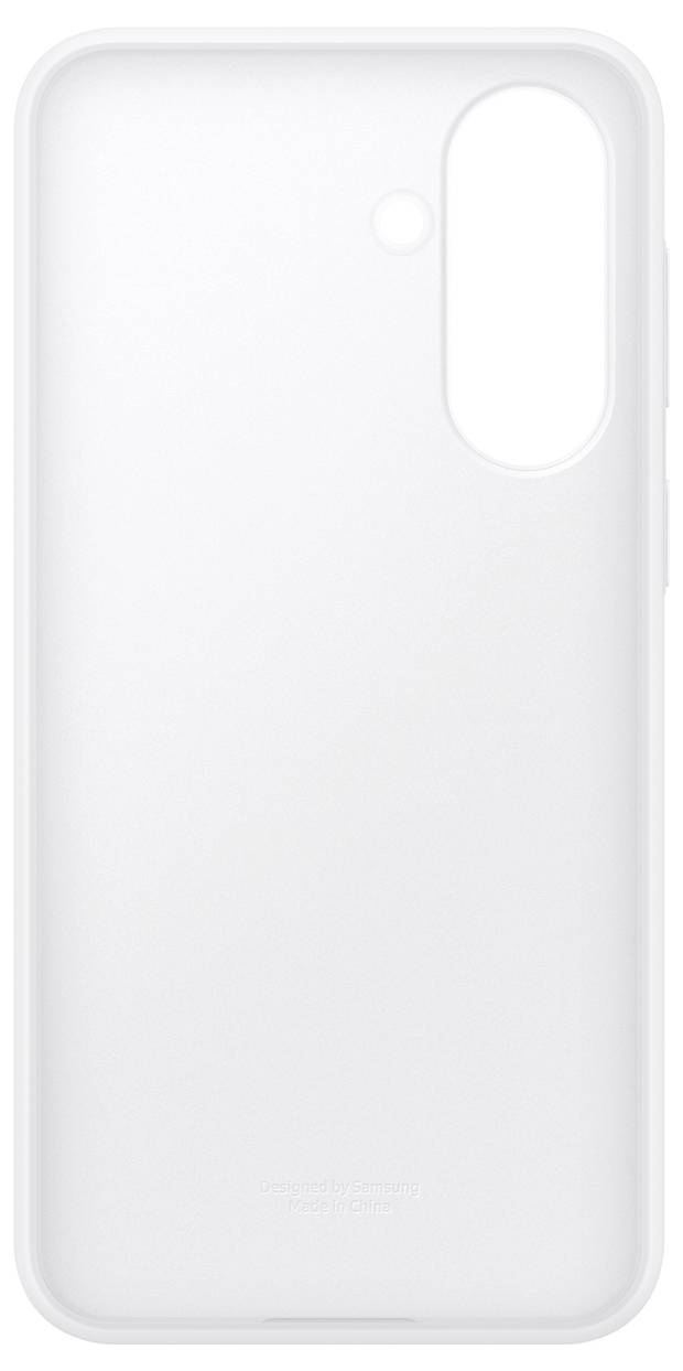 Schlichte weiße Smartphone-Hülle mit großem vertikalem Kameraausschnitt oben rechts und kleiner runder Sensoröffnung in der Nähe.