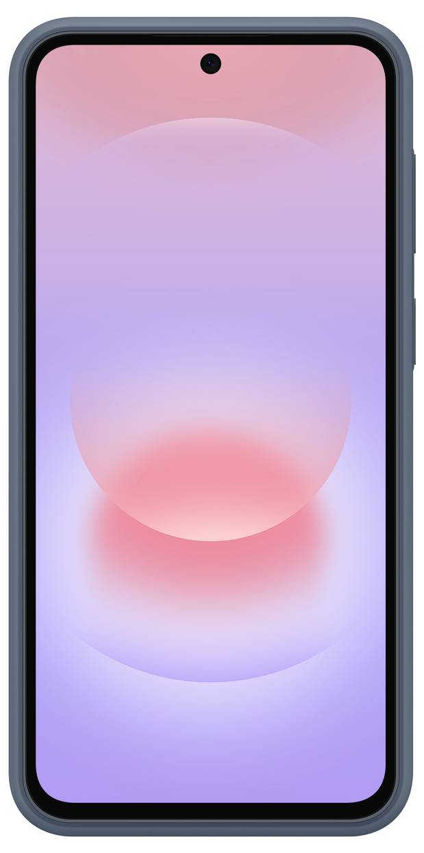 Vorderansicht eines Smartphones mit einem rosa-lila Farbverlauf-Bildschirm und zentriertem Kreisdesign, gezeigt in einem dunklen Schutzgehäuse.