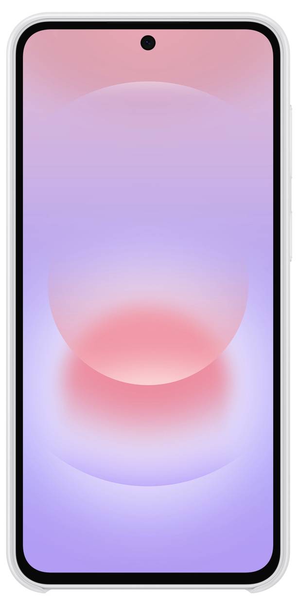 Vorderansicht eines Smartphones mit schwarzer Blende und violett-rosa abstraktem Gradient-Hintergrundbild.